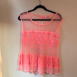 Bright coral see through shirt